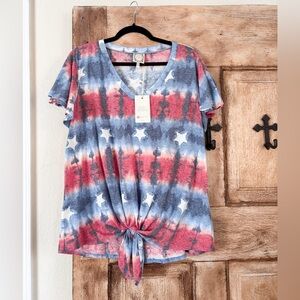 NWT Tru-Self Tie-Dye Patriotic V-Neck Women’s Plus Size 2X Top
